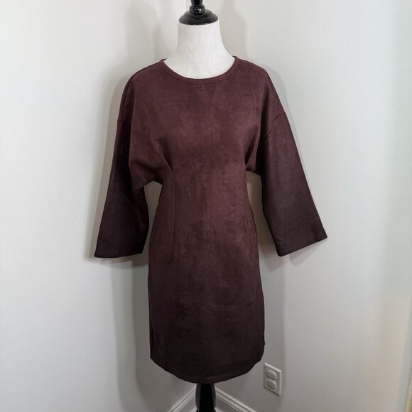 AMT Studio Vintage Look Designer Midi Length Dolman Dress Sz L Rich Brown $288 - Picture 1 of 10
